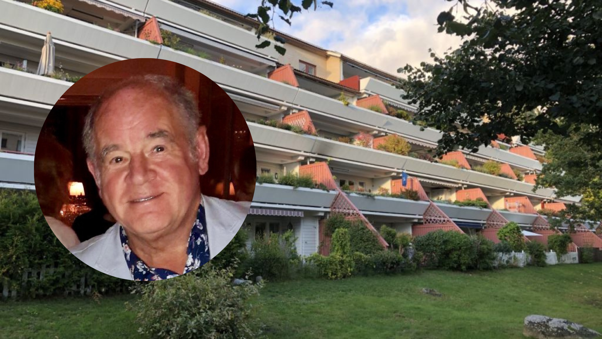 Pieter van der Bilt  infälld i bild men en bild bakom på ett flerfamiljshus.